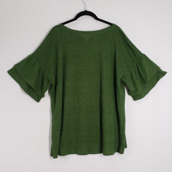 J. Jill Love Linen Top Womens XL Green Boat Neck Casual Flutter Sleeve Boxy Fit - Picture 3 of 16